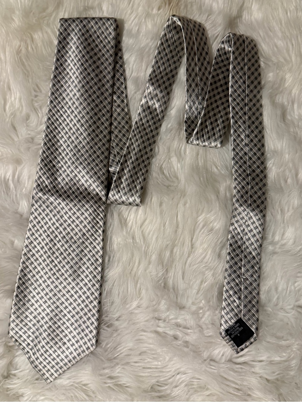 George Gray and Silver Micro-Check Silk Tie